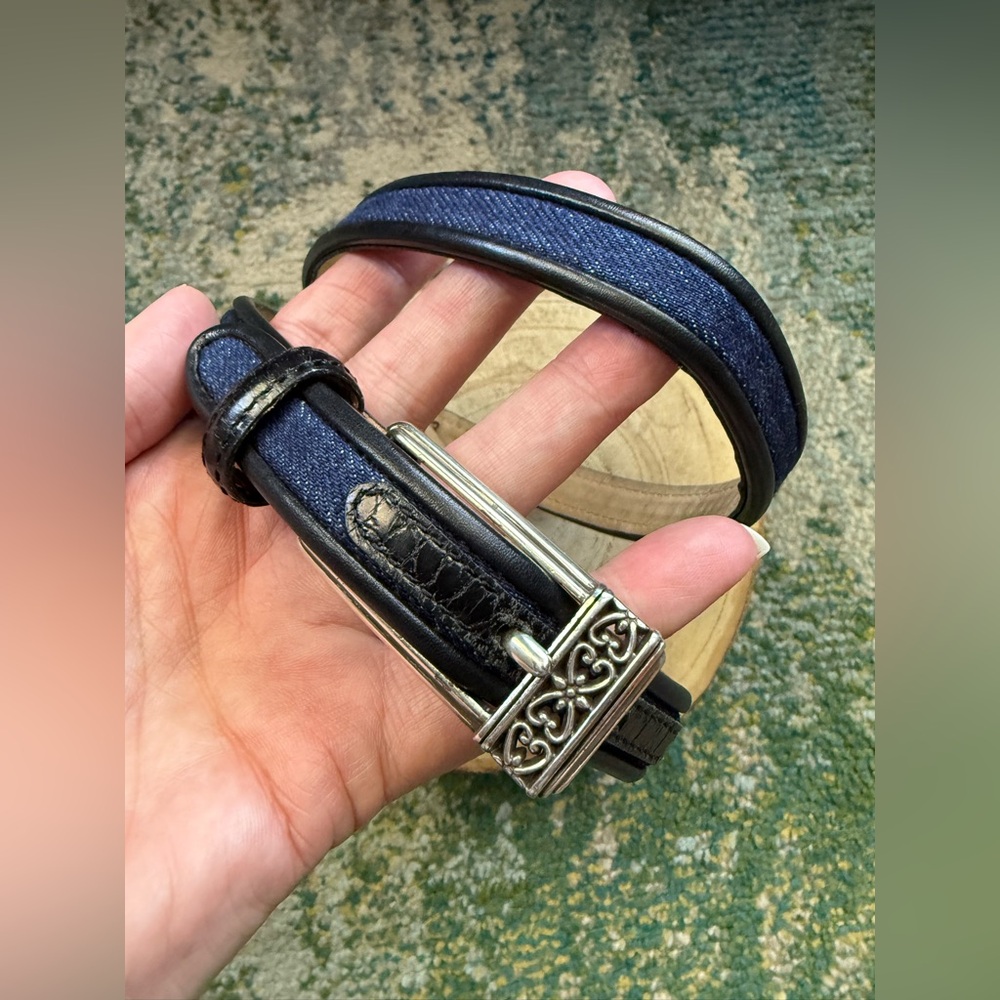 Vintage Brighton denim and leather silver buckle heart  belt, size M/L